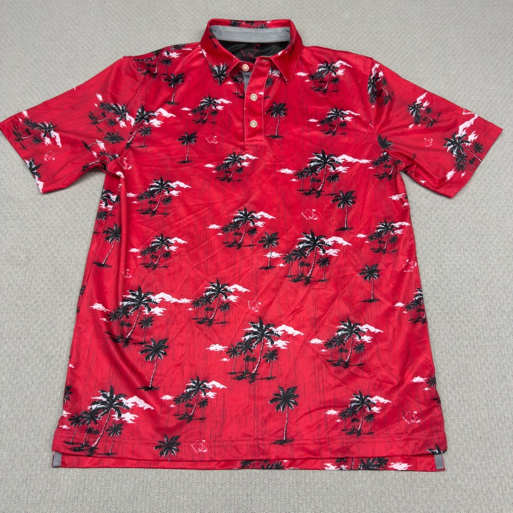 Oahu Golf Polo Shirt Mens Small Red Tropical Palm Tree Performance Stretch